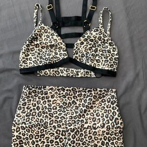 Leopard print with gold accents Be You bra and shorts matching set, size medium
